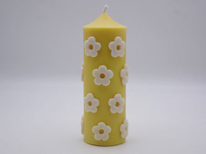 The Floral Pillar Candle - Yellow