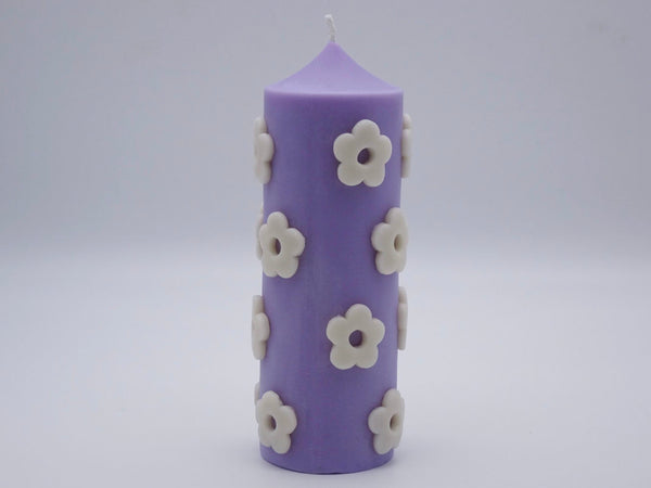 The Floral Pillar Candle - Lilac