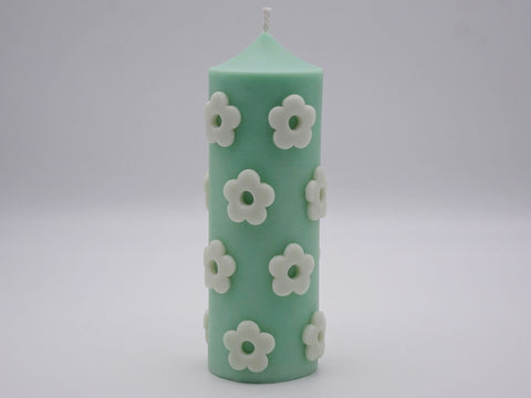 The Floral Pillar Candle - Green