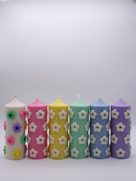 The Floral Pillar Candle - Yellow