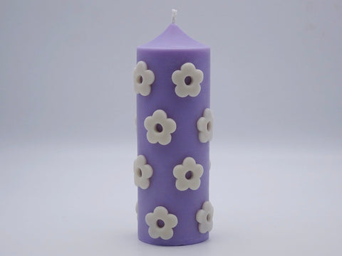 The Floral Pillar Candle - Lilac