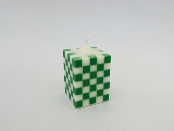 The Checkerboard Pillar Candle - Green/White