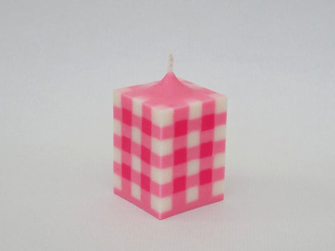 The Gingham Pillar Candle - Pink