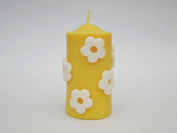 The Floral Pillar Candle - Yellow