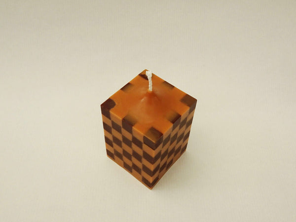 The Checkerboard Pillar Candle - Brown/Tan