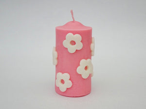 The Floral Pillar Candle - Pink
