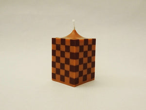 The Checkerboard Pillar Candle - Brown/Tan