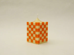 The Checkerboard Pillar Candle - Orange/Cream