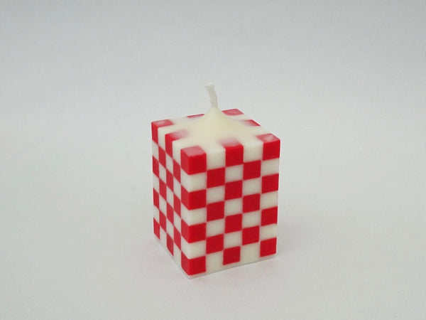 The Checkerboard Pillar Candle - Red/White