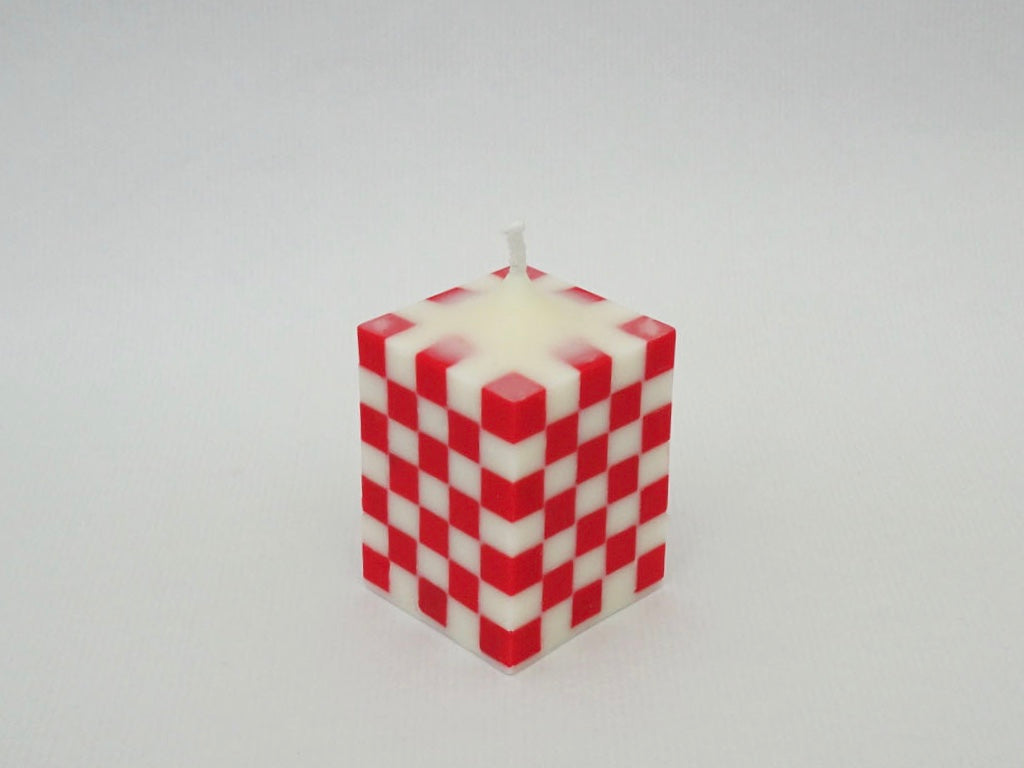 The Checkerboard Pillar Candle - Red/White