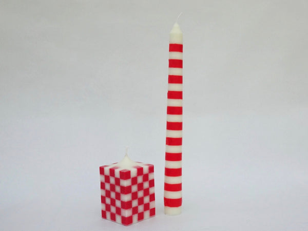 The Striped Dinner Candle - Red/White