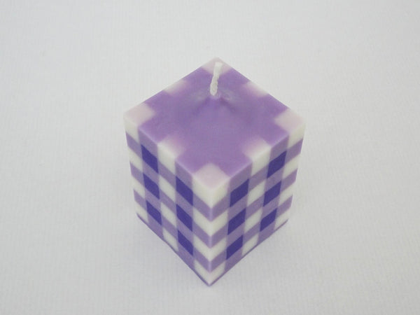 The Gingham Pillar Candle - Purple