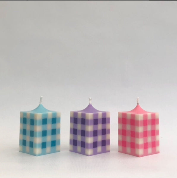 The Gingham Pillar Candle - Pink