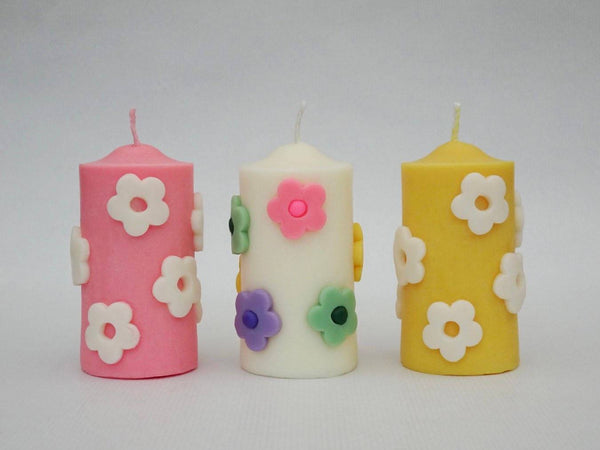 The Floral Pillar Candle - Yellow