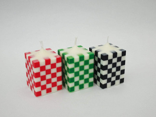 The Checkerboard Pillar Candle - Green/White