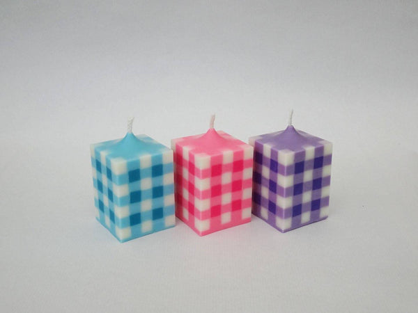 The Gingham Pillar Candle - Purple